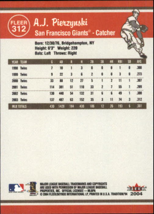 2004 Fleer Tradition Baseball "Main Set" Base Cards #251 to #500 - Picture 103 of 361