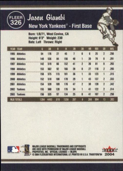 2004 Fleer Tradition Baseball "Main Set" Base Cards #251 to #500 - Picture 127 of 361