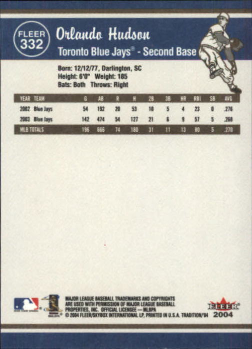 2004 Fleer Tradition Baseball "Main Set" Base Cards #251 to #500 - Picture 139 of 361
