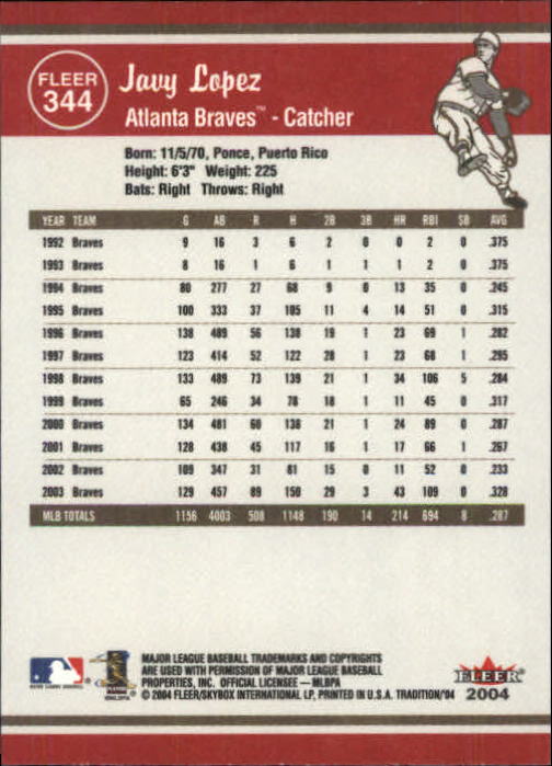 2004 Fleer Tradition Baseball "Main Set" Base Cards #251 to #500 - Picture 163 of 361
