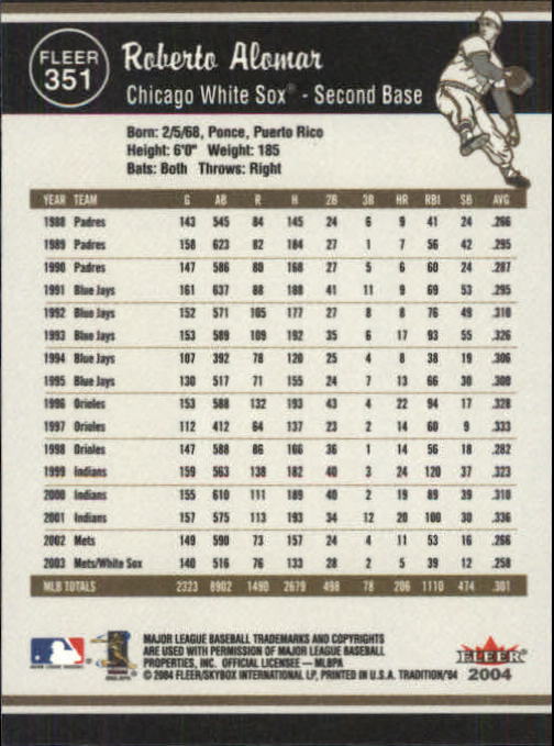 2004 Fleer Tradition Baseball "Main Set" Base Cards #251 to #500 - Picture 175 of 361