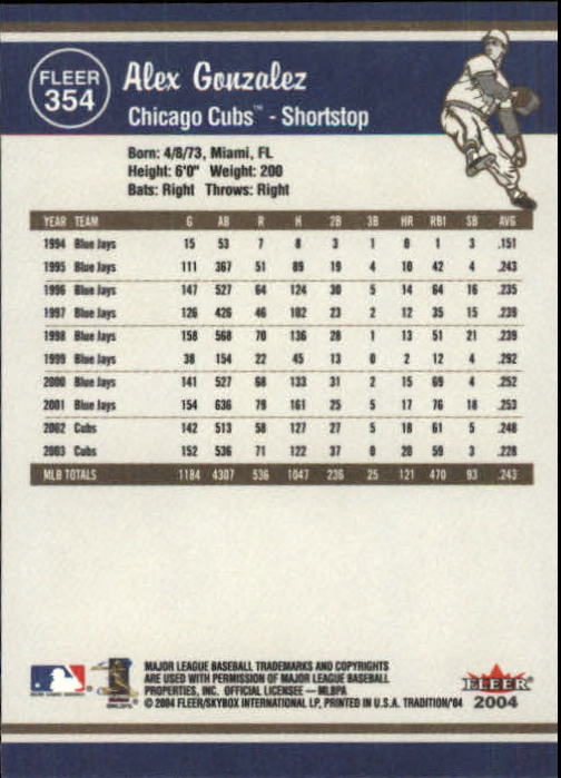 2004 Fleer Tradition Baseball "Main Set" Base Cards #251 to #500 - Picture 181 of 361