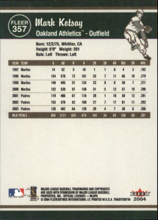 2004 Fleer Tradition Baseball "Main Set" Base Cards #251 to #500 - Picture 187 of 361