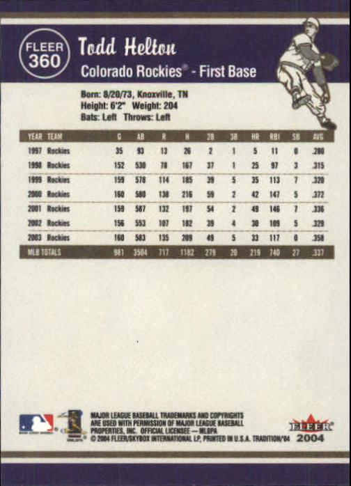 2004 Fleer Tradition Baseball "Main Set" Base Cards #251 to #500 - Picture 193 of 361