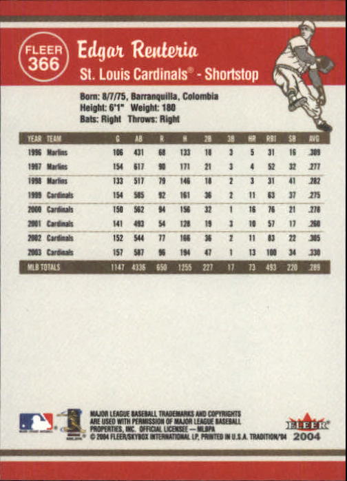 2004 Fleer Tradition Baseball "Main Set" Base Cards #251 to #500 - Picture 205 of 361