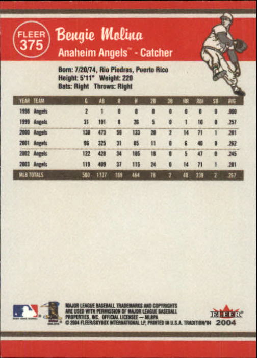 2004 Fleer Tradition Baseball "Main Set" Base Cards #251 to #500 - Picture 223 of 361