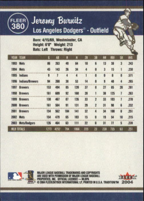 2004 Fleer Tradition Baseball "Main Set" Base Cards #251 to #500 - Picture 233 of 361