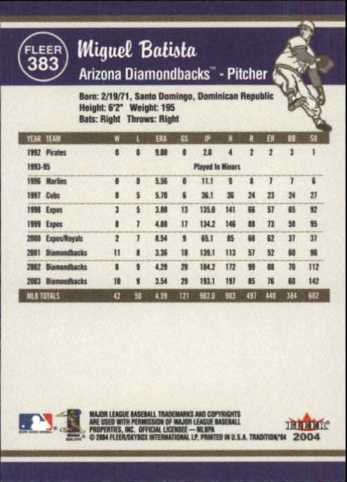 2004 Fleer Tradition Baseball "Main Set" Base Cards #251 to #500 - Picture 239 of 361
