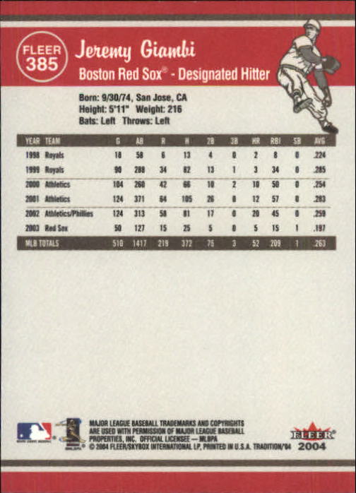2004 Fleer Tradition Baseball "Main Set" Base Cards #251 to #500 - Picture 243 of 361