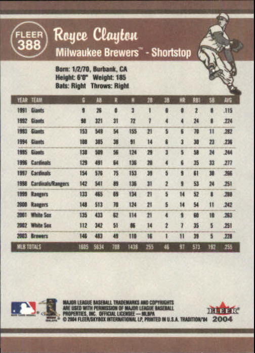 2004 Fleer Tradition Baseball "Main Set" Base Cards #251 to #500 - Picture 249 of 361