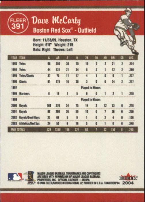 2004 Fleer Tradition Baseball "Main Set" Base Cards #251 to #500 - Picture 253 of 361