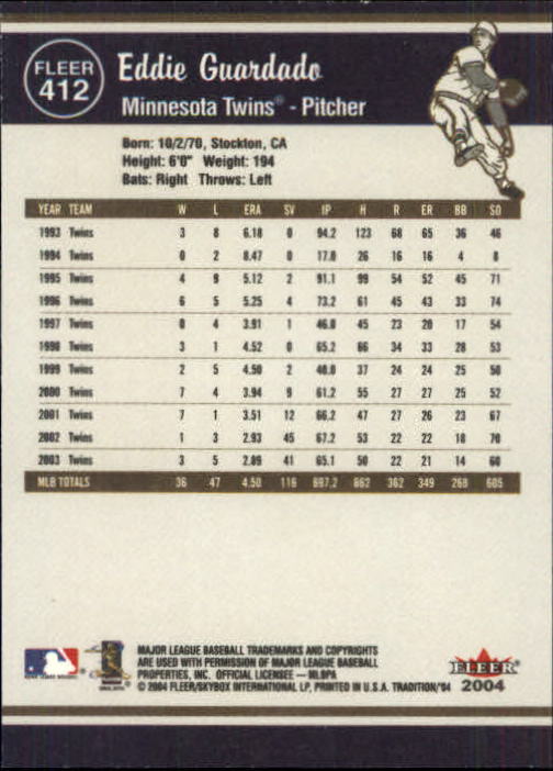 2004 Fleer Tradition Baseball "Main Set" Base Cards #251 to #500 - Picture 281 of 361
