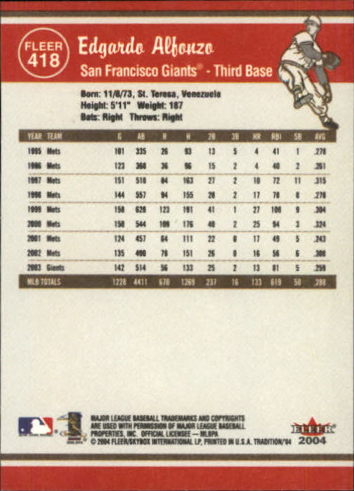 2004 Fleer Tradition Baseball "Main Set" Base Cards #251 to #500 - Picture 287 of 361