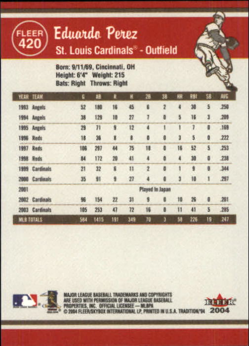 2004 Fleer Tradition Baseball "Main Set" Base Cards #251 to #500 - Picture 289 of 361
