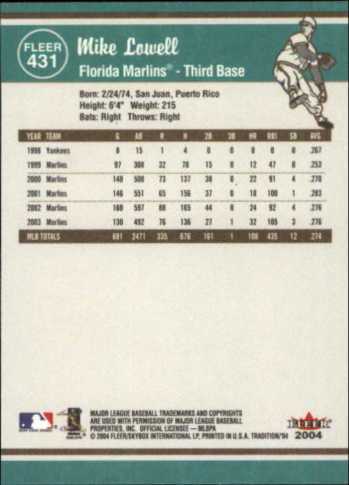 2004 Fleer Tradition Baseball "Main Set" Base Cards #251 to #500 - Picture 301 of 361