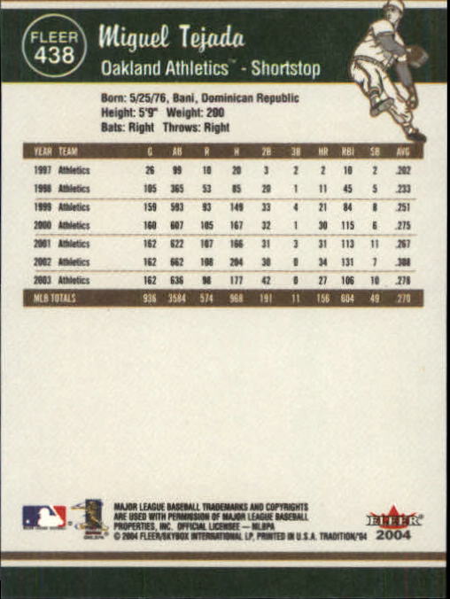2004 Fleer Tradition Baseball "Main Set" Base Cards #251 to #500 - Picture 311 of 361