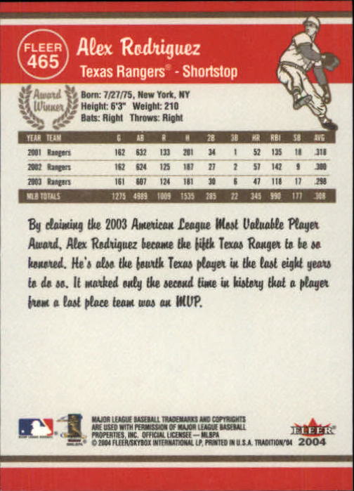 2004 Fleer Tradition Baseball "Main Set" Base Cards #251 to #500 - Picture 335 of 361
