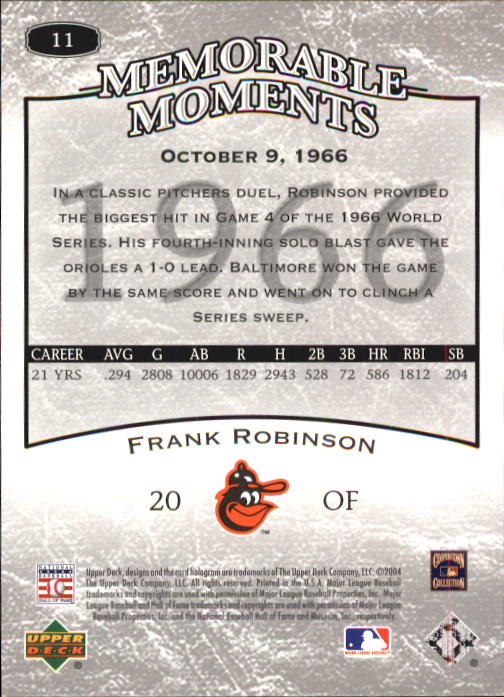 2004 UD Legends Timeless Teams #11 Frank Robinson MM 66 back image