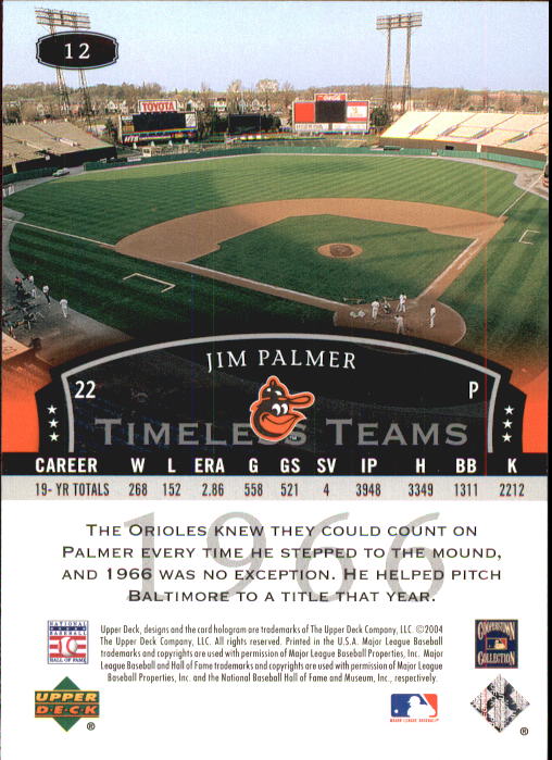 2004 UD Legends Timeless Teams #12 Jim Palmer 66 back image
