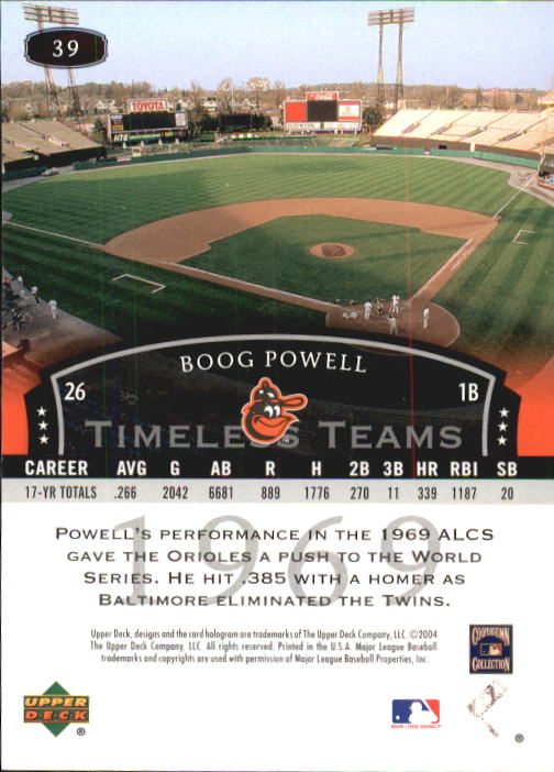 2004 UD Legends Timeless Teams #39 Boog Powell 69 back image