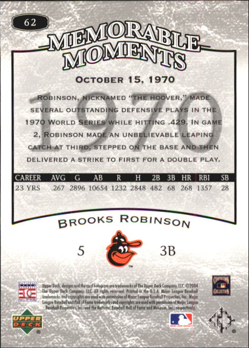 2004 UD Legends Timeless Teams #62 Brooks Robinson MM 70 back image