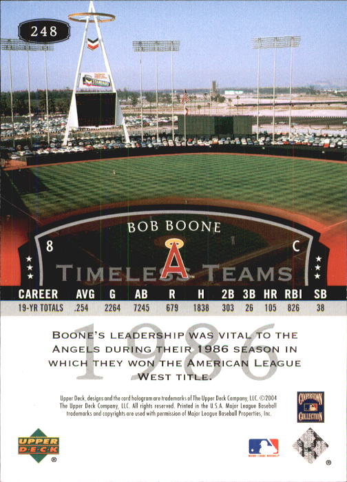 2004 UD Legends Timeless Teams #248 Bob Boone 86 back image