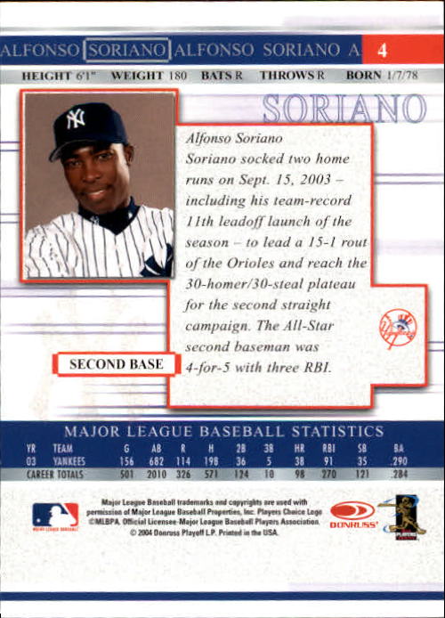 2004 Donruss Timelines #4 Alfonso Soriano back image