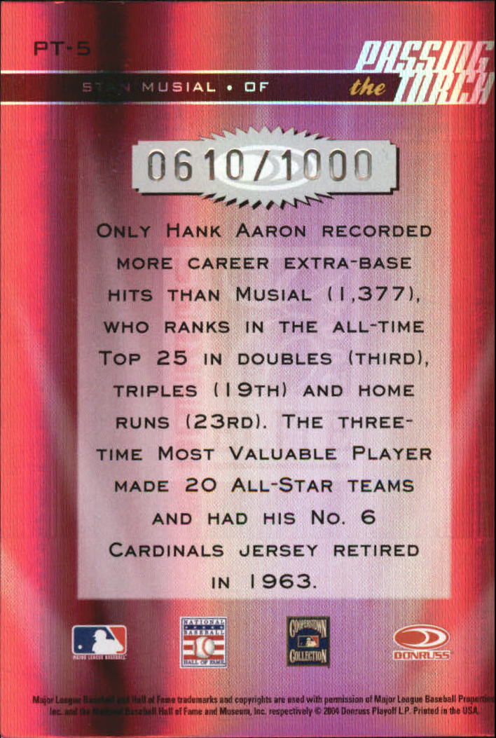 2004 Donruss Elite Passing the Torch #5 Stan Musial back image