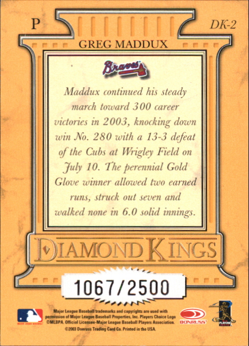 2004 Donruss Diamond Kings Inserts #DK2 Greg Maddux back image