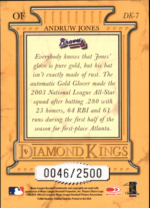 2004 Donruss Diamond Kings Inserts #DK7 Andruw Jones back image