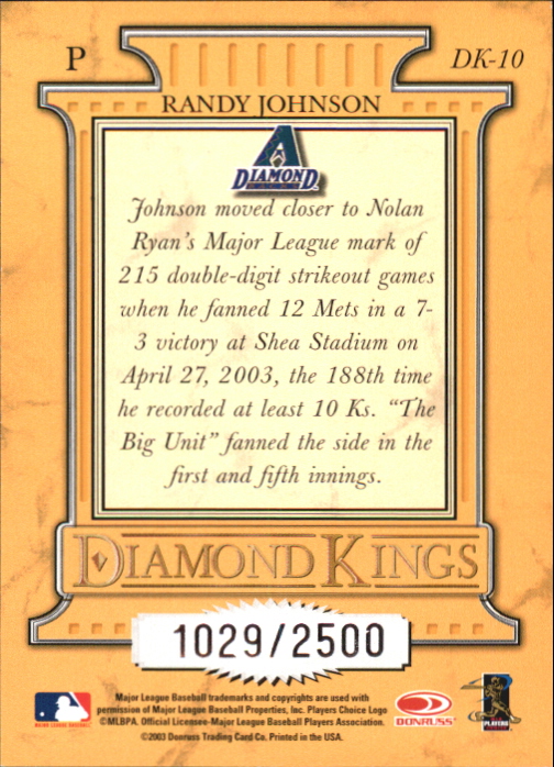 2004 Donruss Diamond Kings Inserts #DK10 Randy Johnson back image
