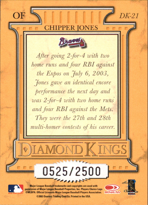 2004 Donruss Diamond Kings Inserts #DK21 Chipper Jones back image