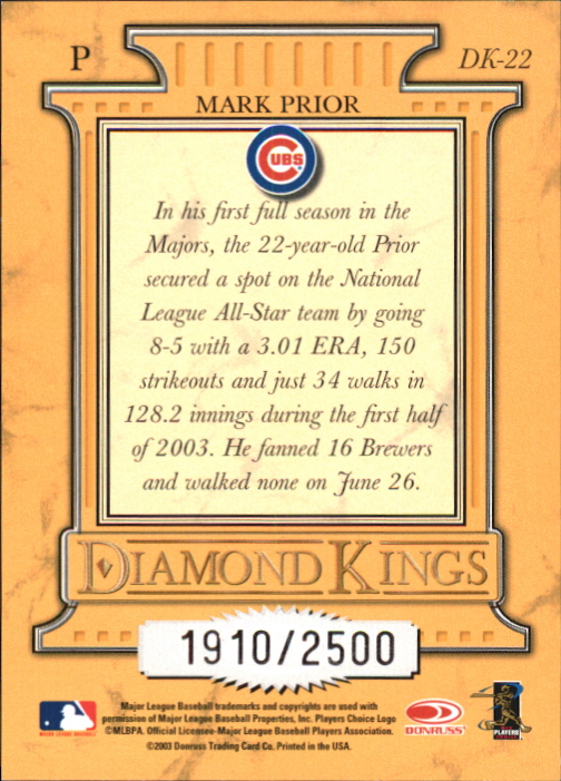 2004 Donruss Diamond Kings Inserts #DK22 Mark Prior back image