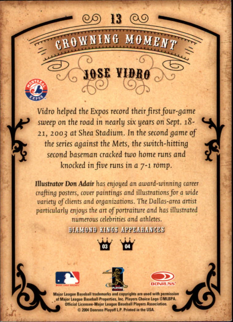 2004 Diamond Kings #13 Jose Vidro back image