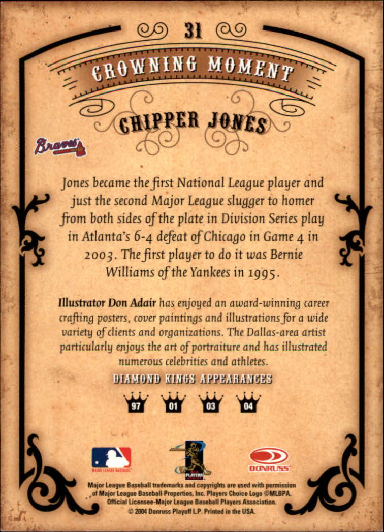 2004 Diamond Kings #31 Chipper Jones back image