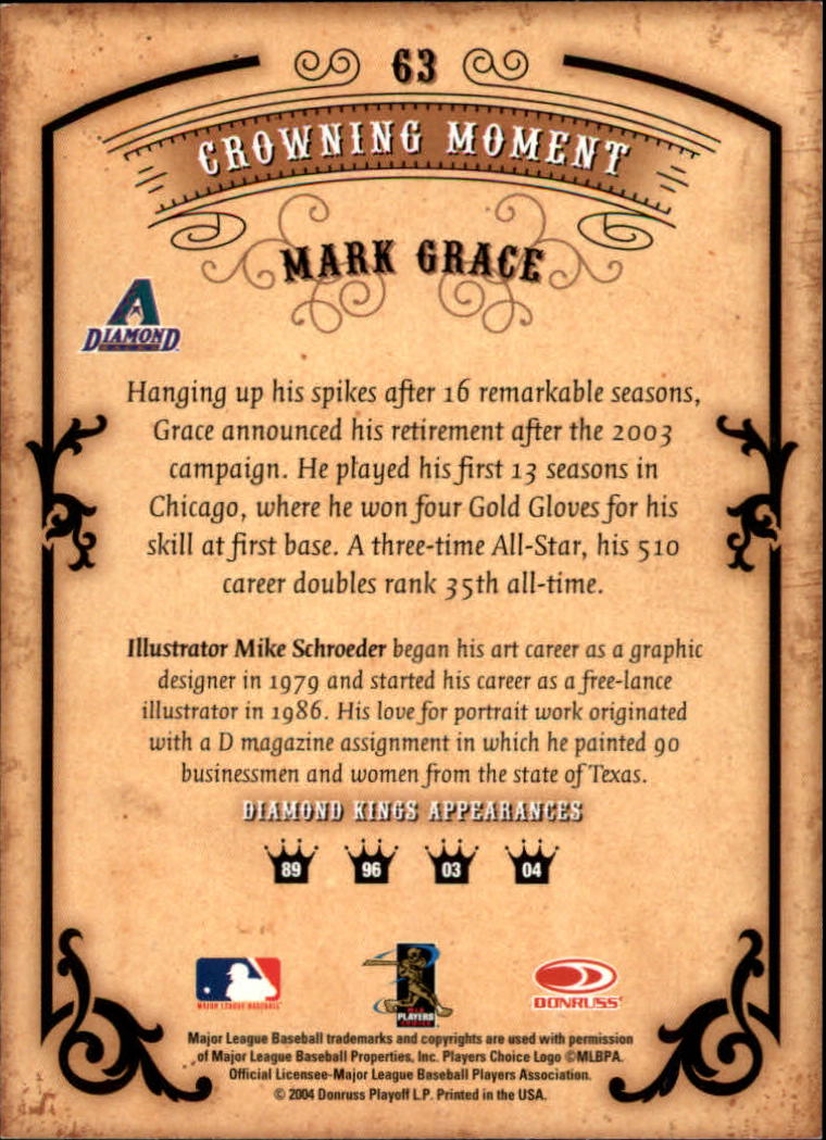 2004 Diamond Kings #63 Mark Grace back image