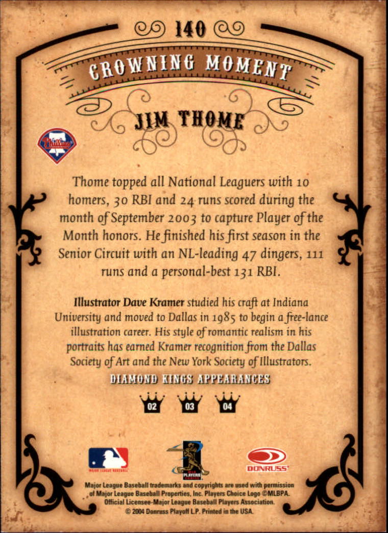 2004 Diamond Kings #140 Jim Thome back image