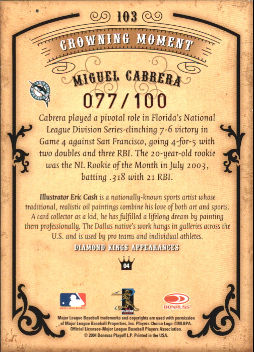 2004 Diamond Kings Bronze #103 Miguel Cabrera back image