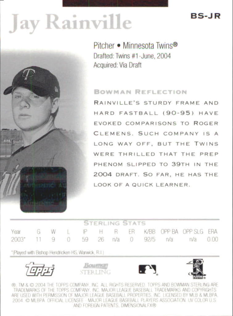 2004 Bowman Sterling #JR Jay Rainville FY AU RC back image