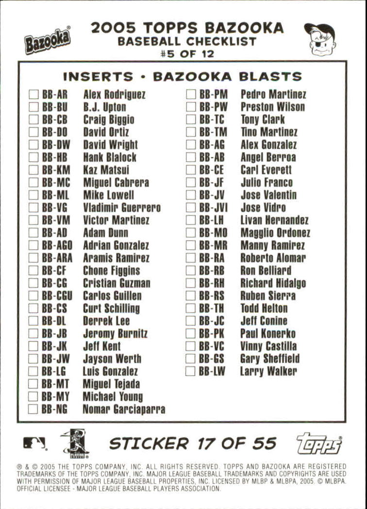 2005 Bazooka 4 on 1 Stickers #17 Pett/Hudson/Schil/Randy back image