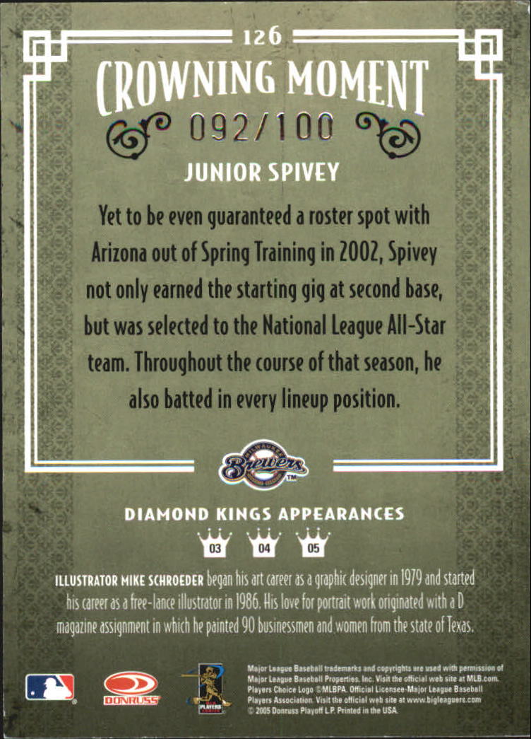 2005 Diamond Kings Framed Blue #126 Junior Spivey back image