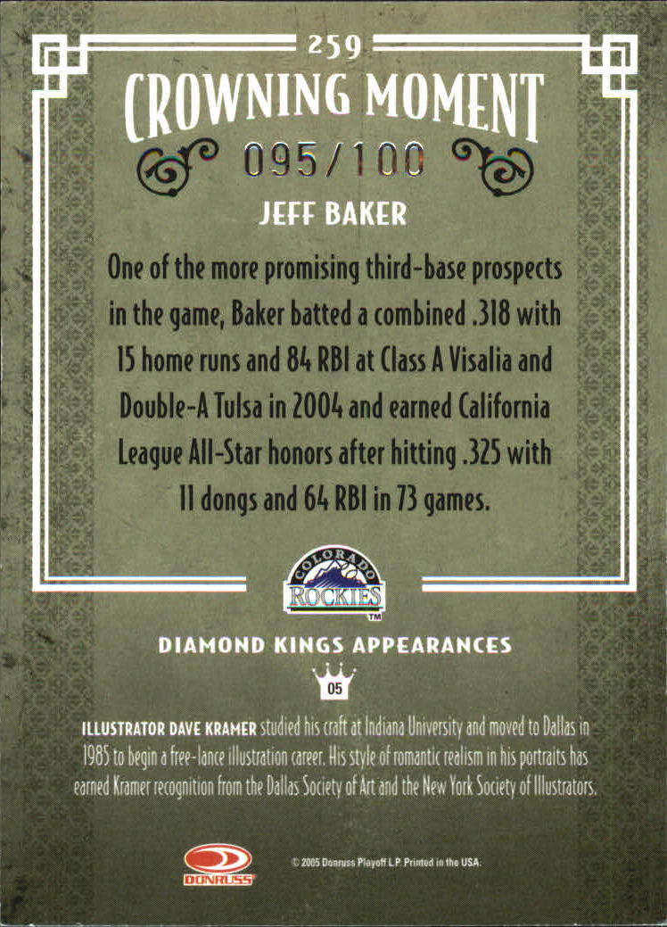 2005 Diamond Kings Framed Blue #259 Jeff Baker back image
