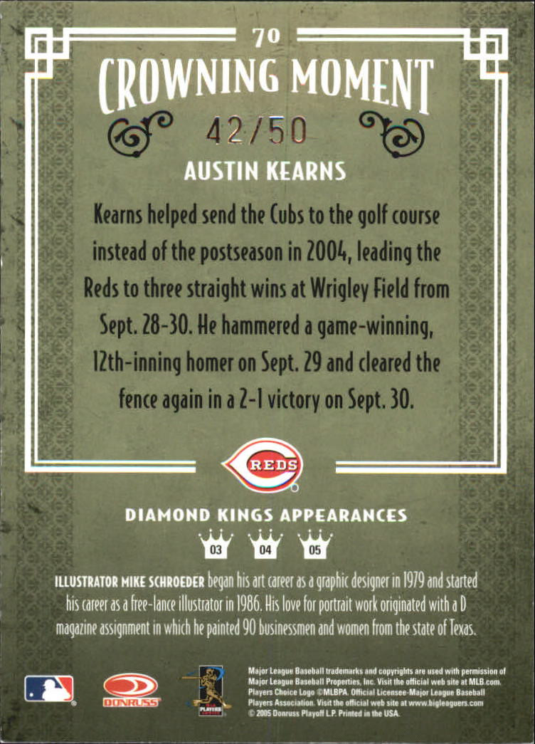2005 Diamond Kings Framed Green #70 Austin Kearns back image