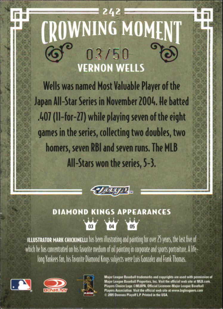 2005 Diamond Kings Framed Green #242 Vernon Wells back image