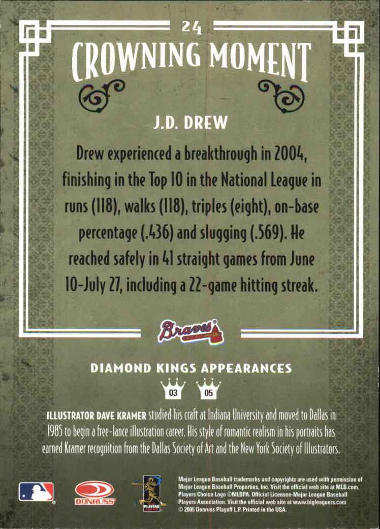 2005 Diamond Kings Framed Red #24 J.D. Drew back image