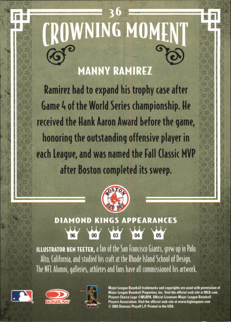 2005 Diamond Kings Framed Red #36 Manny Ramirez back image