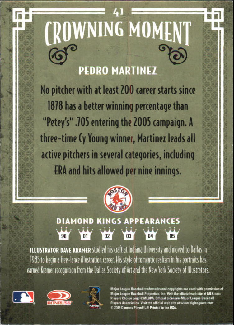 2005 Diamond Kings Framed Red #41 Pedro Martinez back image