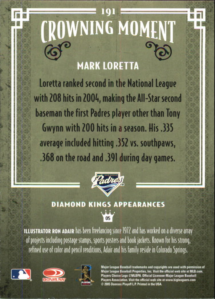 2005 Diamond Kings Framed Red #191 Mark Loretta back image