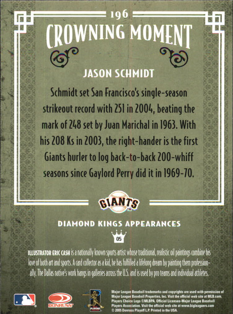 2005 Diamond Kings Framed Red #196 Jason Schmidt back image