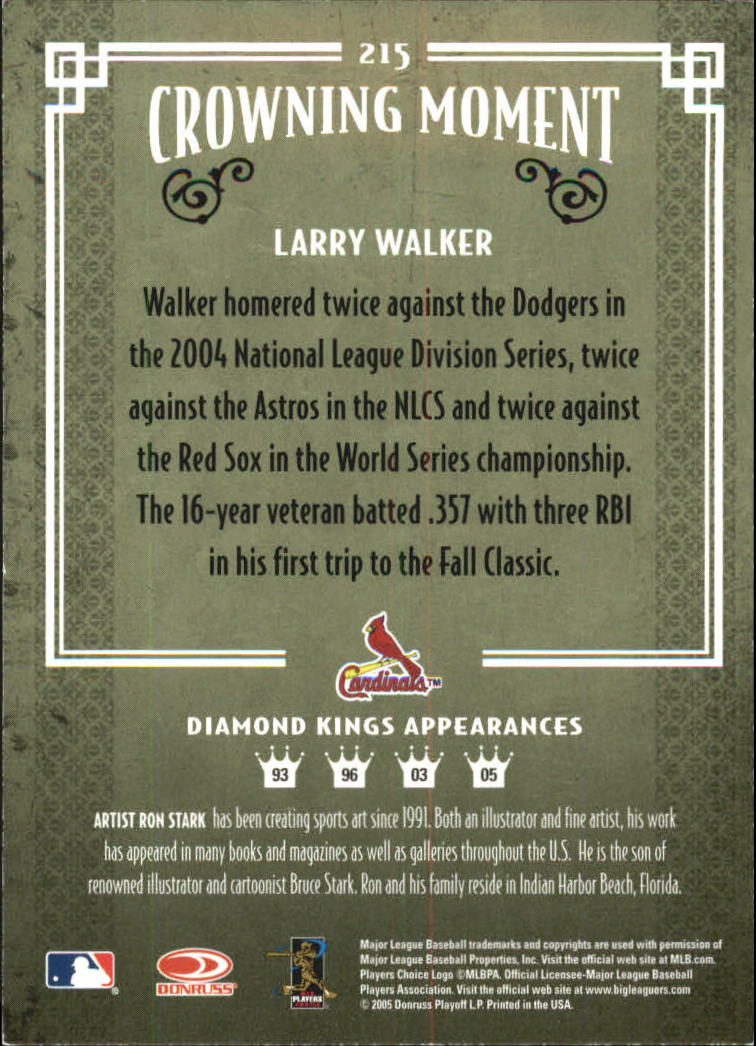 2005 Diamond Kings Framed Red #215 Larry Walker Cards back image